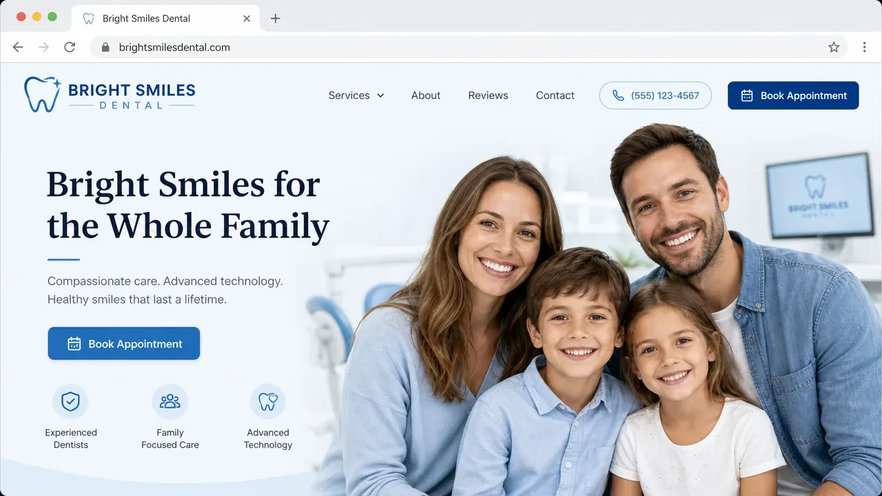 Example website preview for a family dental practice