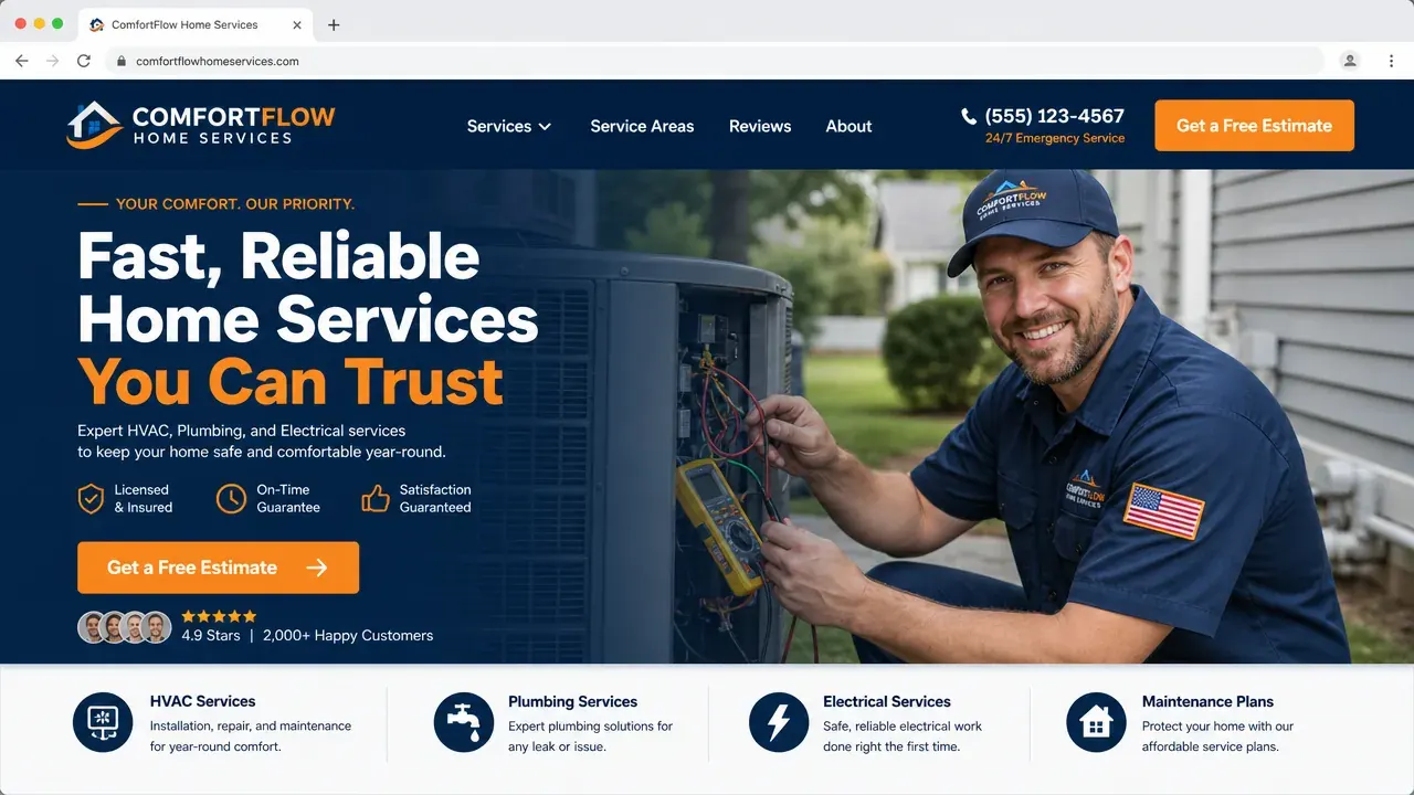 Example website preview for a home services company